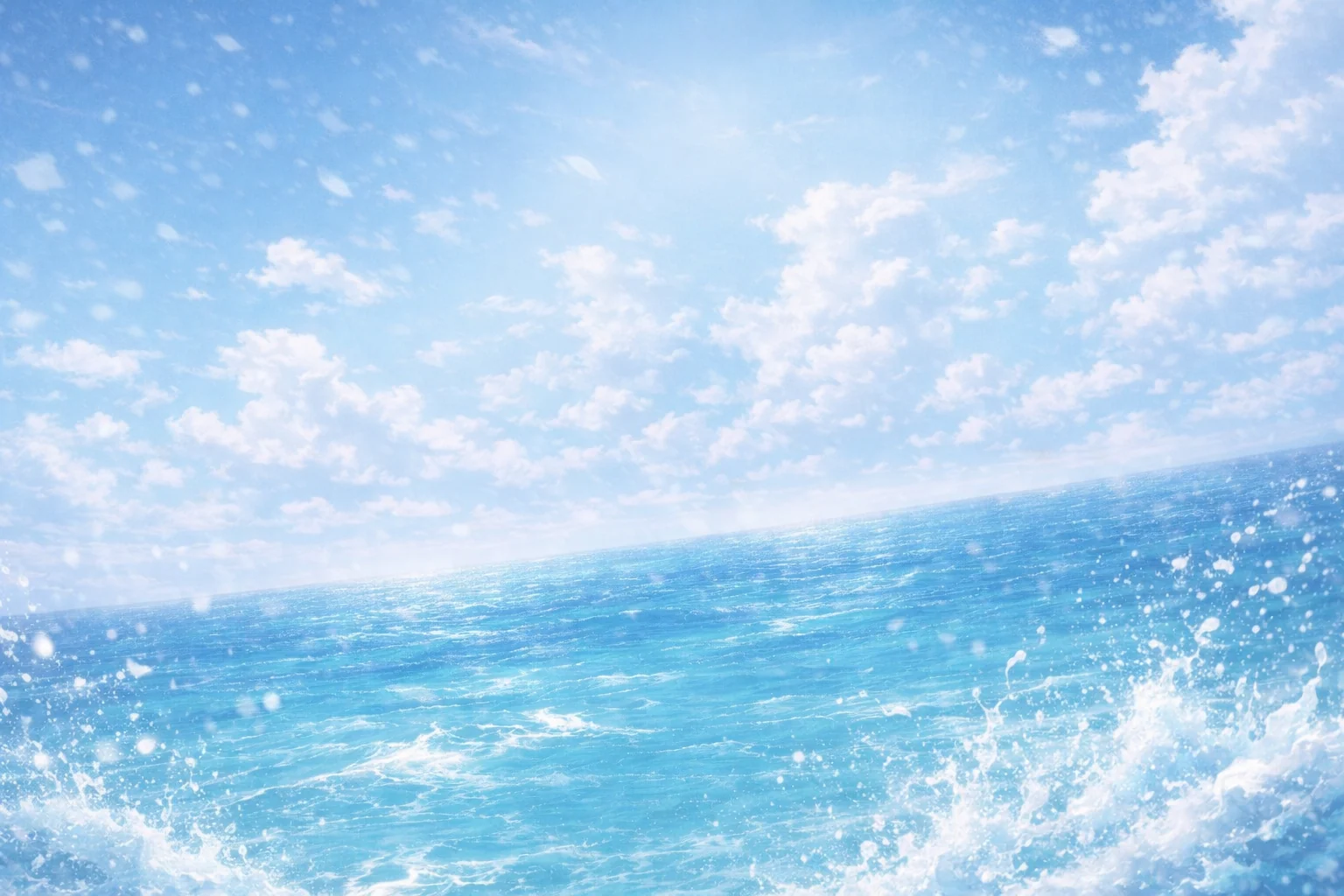 白い雲の浮かぶ青空と、光を散らしながら波立つ夏の海